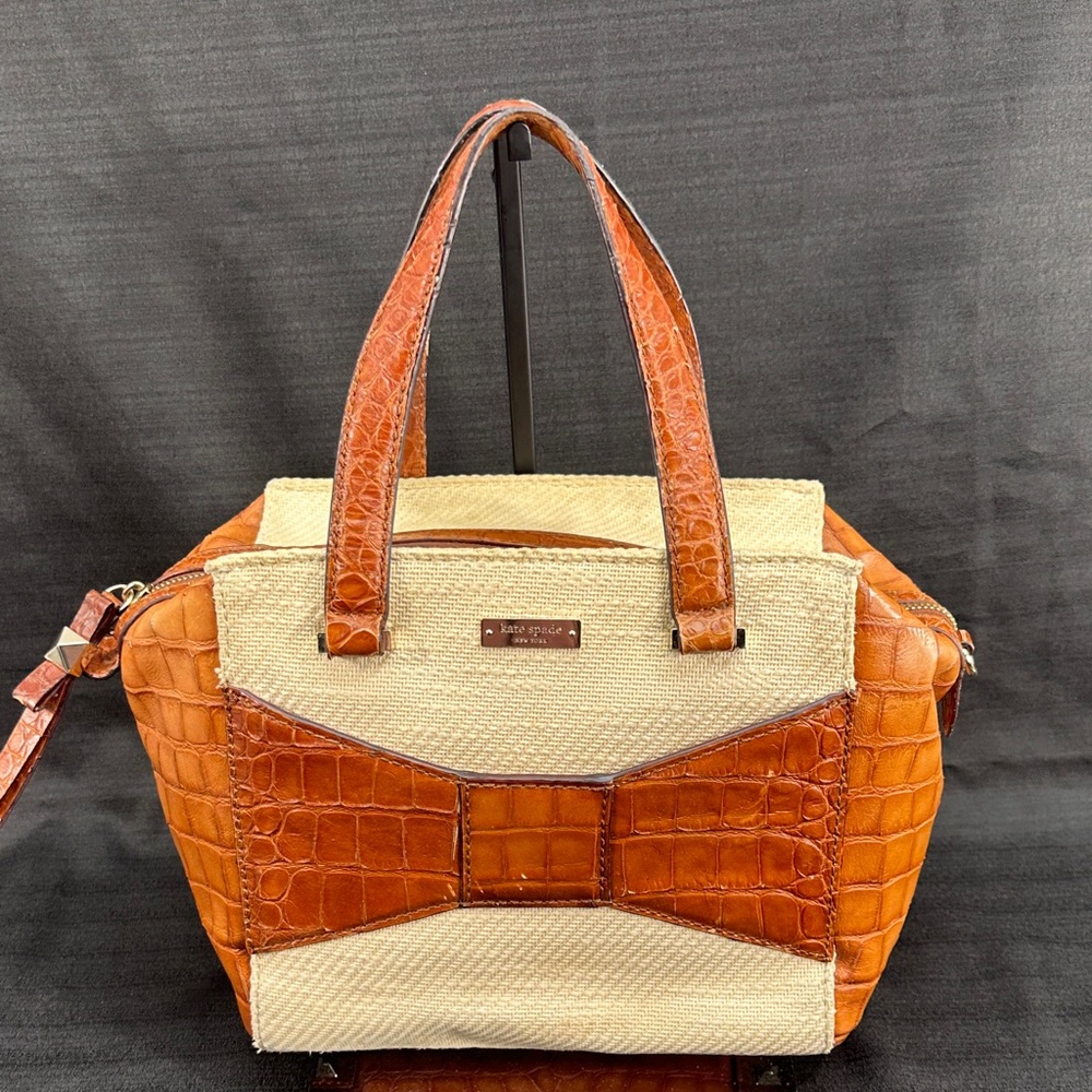 Kate Spade NY Large 2 Park Ave Beau Bag/Purse With Croc Leather Bow